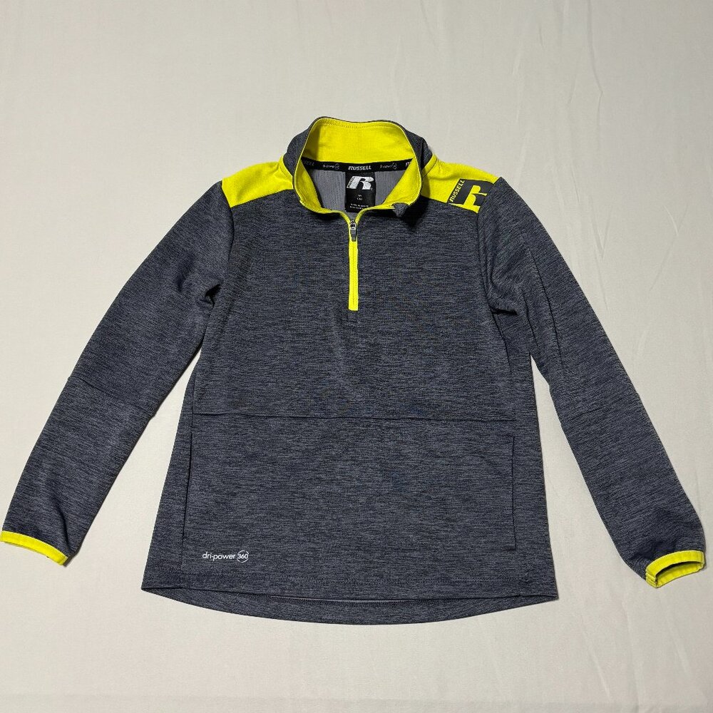 Russell Athletic Youth M 8 1/4 Zip Pullover Gray Neon Yellow Dripower 360 Top